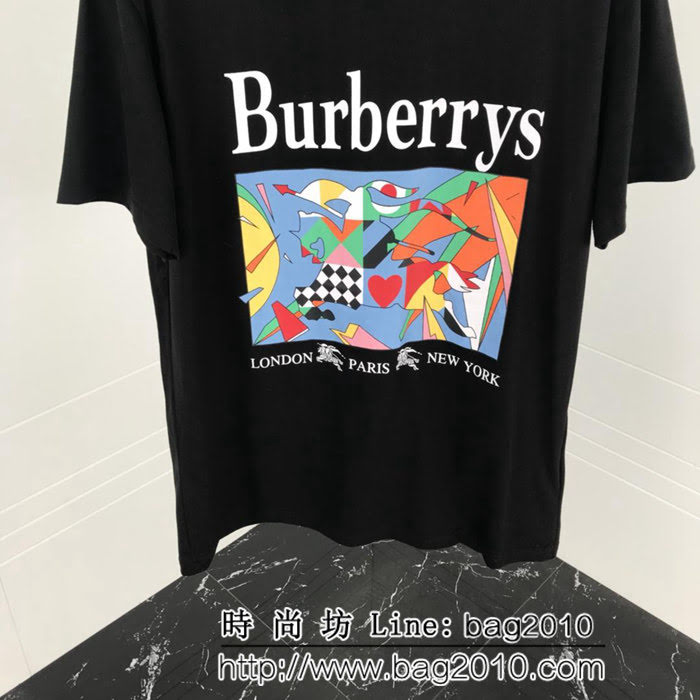 BURBERRY巴寶莉 19ss早春新款 彩色微標騎士戰馬 黑色短袖 定制面料 高版本男女同款 ydi2388